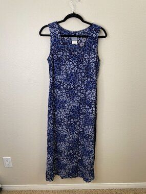 Vintage Rabbit Rabbit Designs Womens Sleeveless Maxi Dress Blue White Floral M